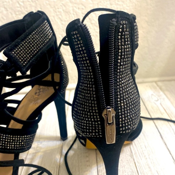 New-Vince Camuto Lace Up Black with Blackened Silver Studs Stilettos. - Picture 6 of 11